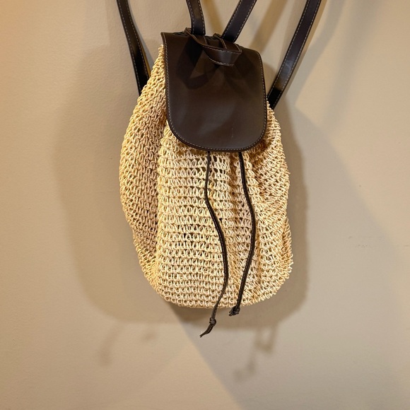 Capelli of New York Handbags - Cappelli‎ Straworld Purse Backpack Satchel Brown Straps School Work Travel Beach